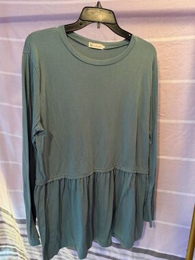 Casual Teal Peplum Long-Sleeve Top -